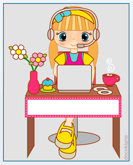 Gif animé bonjour fille et ordinateur